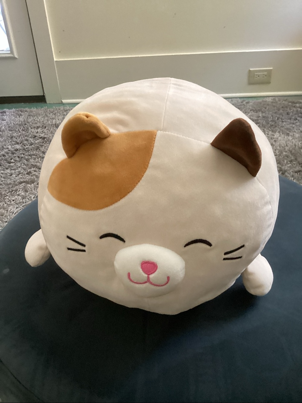 Plush Cat Pillow - Cream with Brown & Tan Accents